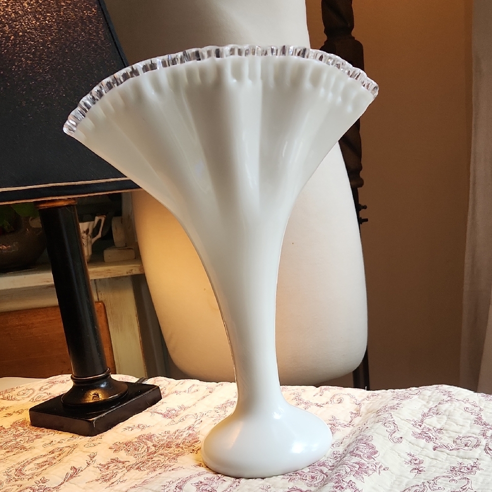 Milk Glass Fan top Vase Romantic Boudoir Dreamy